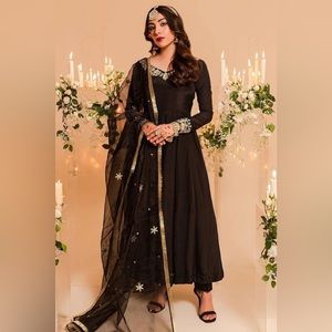 Black Embroidery Work Anarkali Style Gown